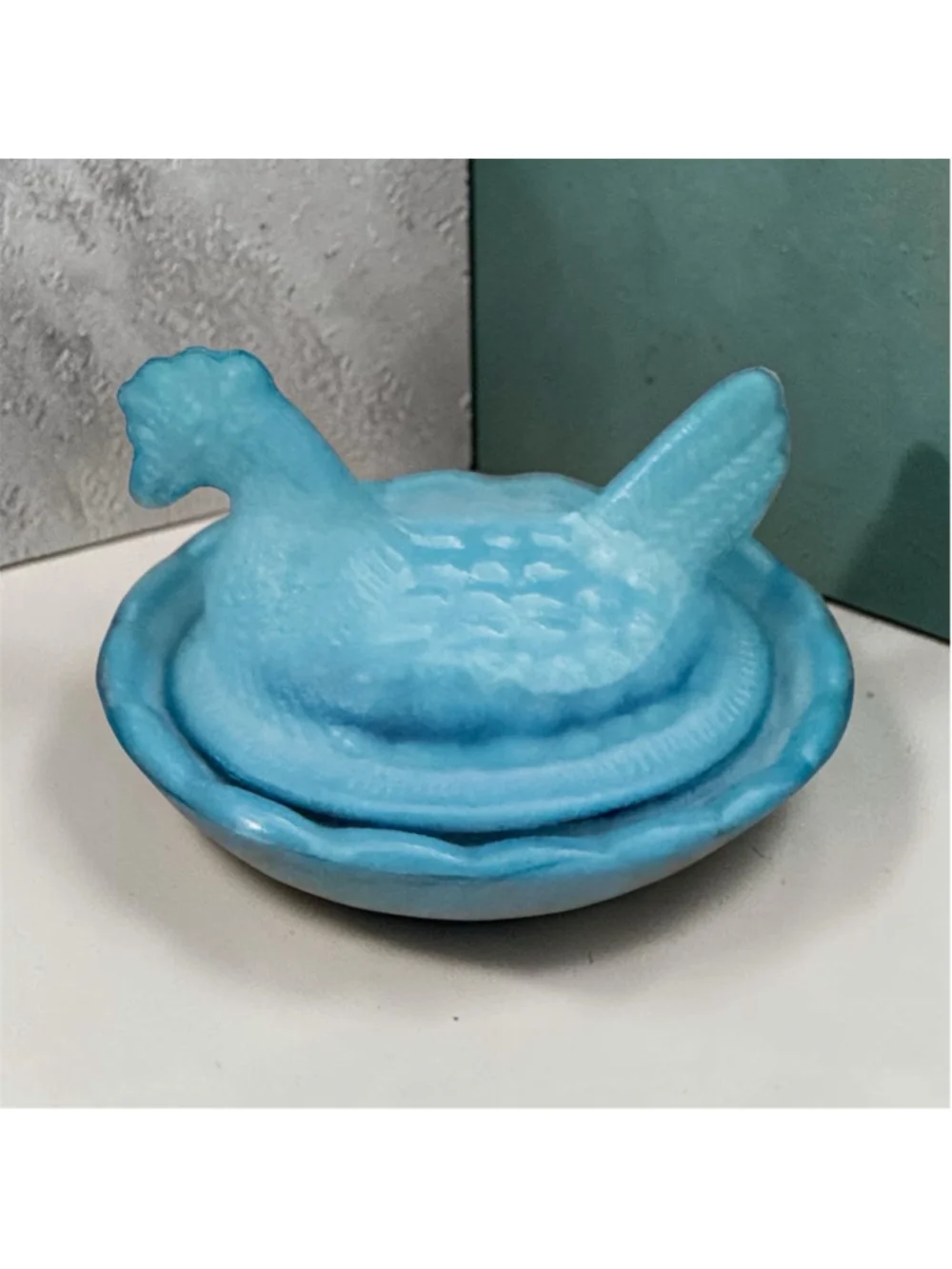 Vintage Blue Slag Glass Hen on Nest Salt Cellar | Marbled Chicken Dish | Farmhou